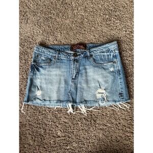 Y2K‎ PINK Distressed Denim Mini Skirt Size 9 Blue Frayed Hem
